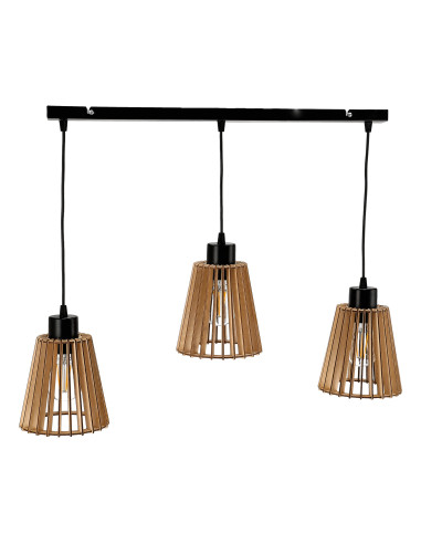 DELOS 3P E27, lampa wisząca, max. 3x60W, czarna, drewno, listwa