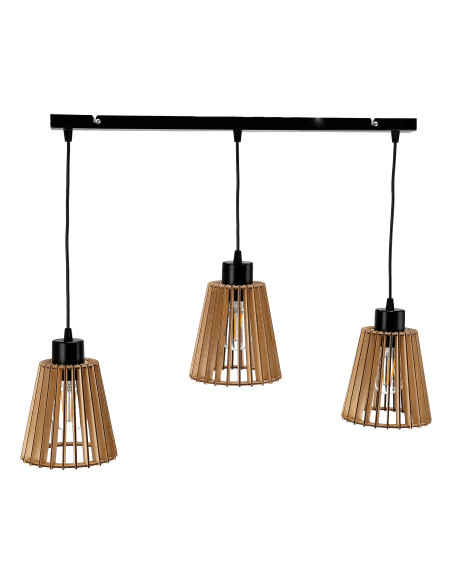 DELOS 3P E27, lampa wisząca, max. 3x60W, czarna, drewno, listwa