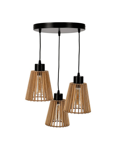 DELOS 3P E27, lampa wisząca, max. 3x60W, czarna, drewno, okrągła