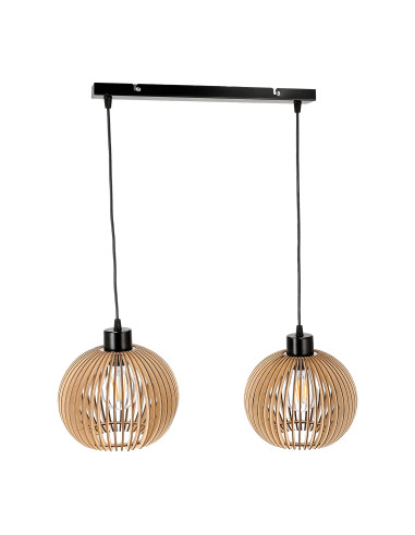 ANAFI 2P E27, lampa wisząca, max. 2x60W, czarna, drewno