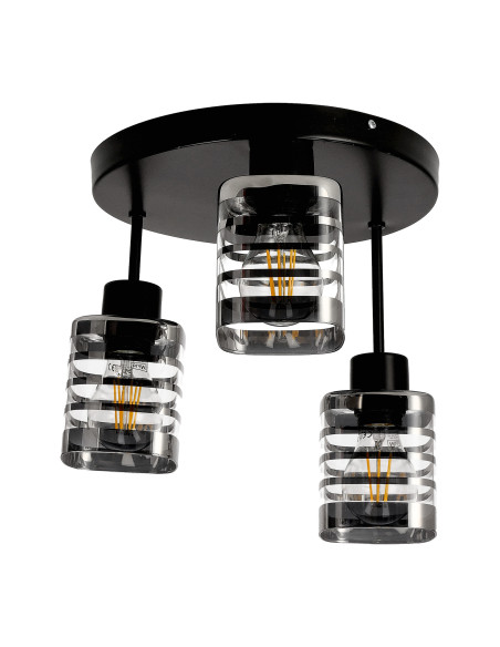 SIENA 3P E27, oprawa ścienno-sufitowa, max. 3x60W, czarna, podstawa okrągła, stałe głowice lampy, różne poziomy