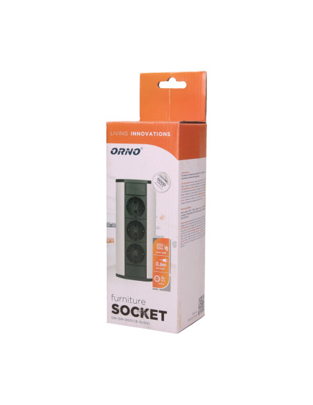 Gniazdo meblowe 3x2P+Z, schuko, czarno-srebrne