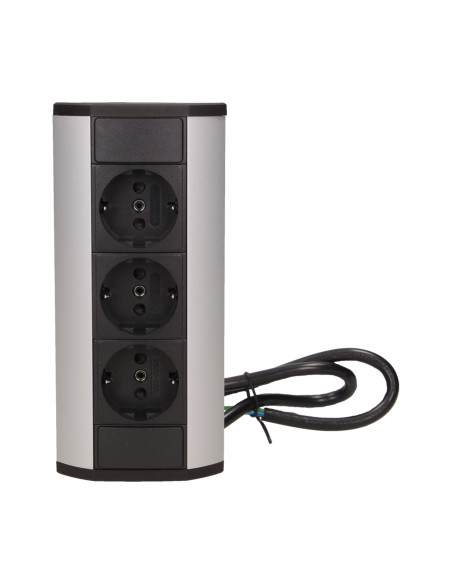 Gniazdo meblowe 3x2P+Z, schuko, czarno-srebrne