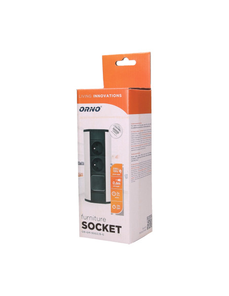 Gniazdo meblowe 2x2P+Z z wyłącznikiem, czarno-srebrne