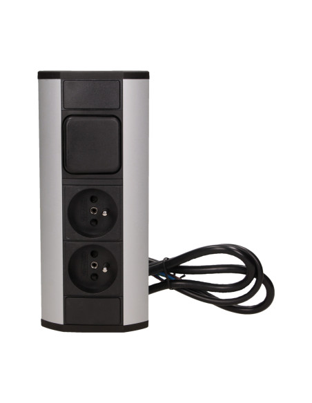 Gniazdo meblowe 2x2P+Z z wyłącznikiem, czarno-srebrne