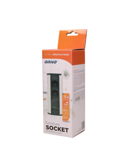 Gniazdo meblowe 2x2P+Z z wyłącznikiem, schuko, czarno-srebrne