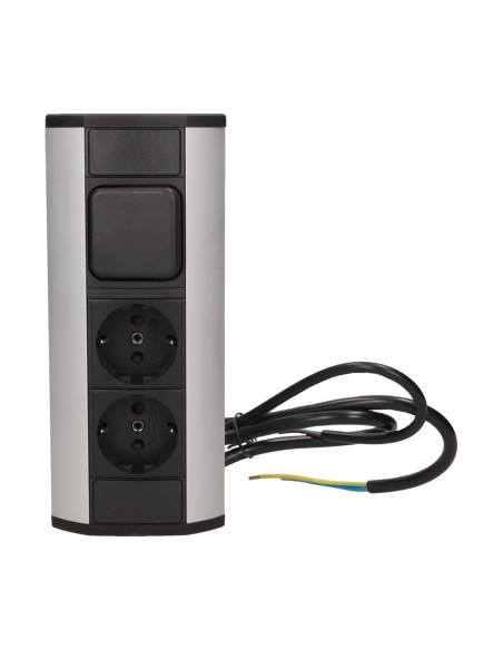 Gniazdo meblowe 2x2P+Z z wyłącznikiem, schuko, czarno-srebrne