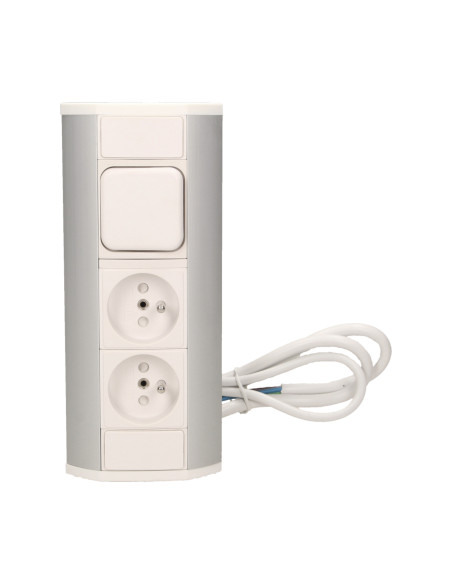 Gniazdo meblowe 2x2P+Z z wyłącznikiem, biało-srebrne