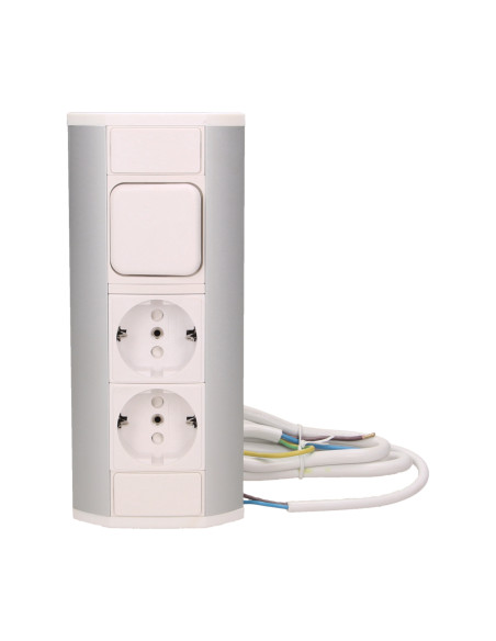 Gniazdo meblowe 2x2P+Z z wyłącznikiem, schuko, biało-srebrne