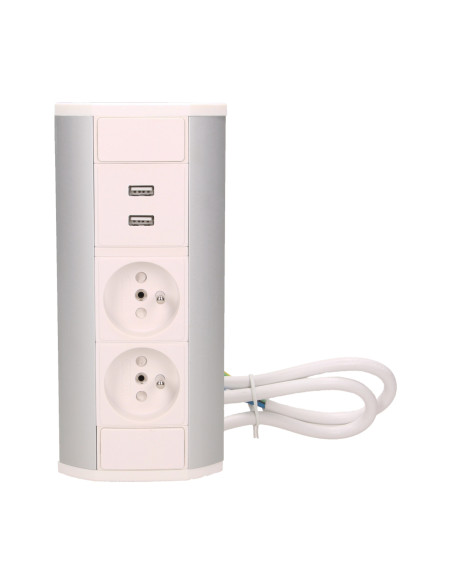 Gniazdo meblowe 2x2P+Z + USB, biało-srebrne