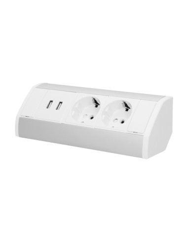 Gniazdo meblowe 2x2P+Z + USB, schuko, biało-srebrne