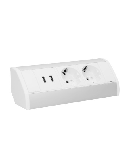 Gniazdo meblowe 2x2P+Z + USB, schuko, biało-srebrne