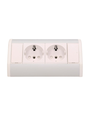 Gniazdo meblowe 2x2P+Z, schuko, biało-srebrne