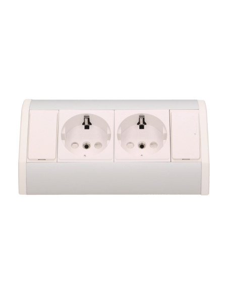 Gniazdo meblowe 2x2P+Z, schuko, biało-srebrne