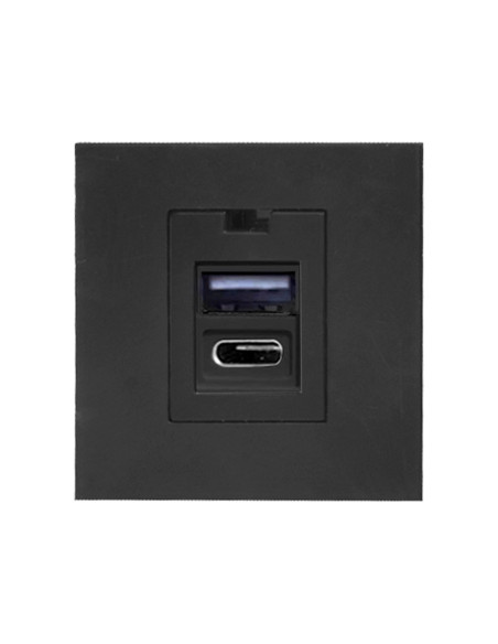 NOEN USB x 2 - typ A + C, podwójny port modułowy 45x45mm z ładowarką USB, 2,1A 5V DC, czarny