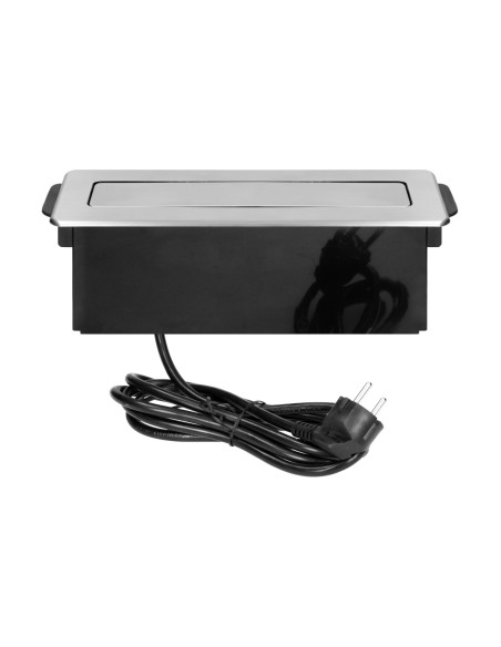 Gniazdo meblowe wysuwane z blatu z płaskim frezowanym rantem, ładowarką USB i przewodem 2m,  3 gniazda typ F, 2 x USB...