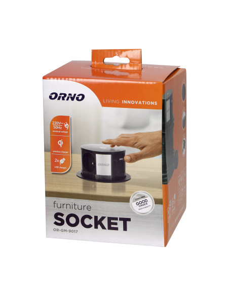  Gniazdo meblowe Ø10cm wysuwane z blatu z ładowarką indukcyjną, ładowarką USB i przewodem 1,5m, 3x2P+Z, Qi 1.2.4...