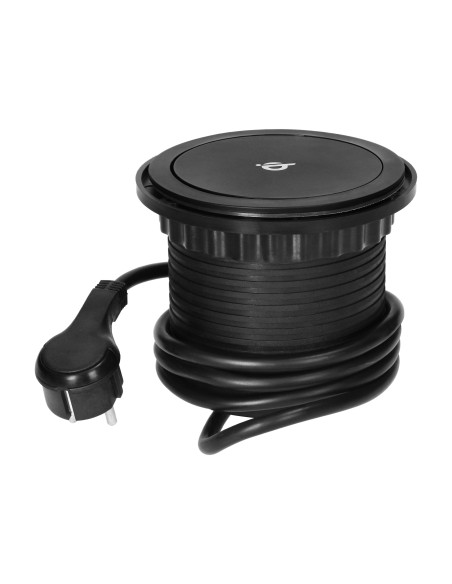  Gniazdo meblowe Ø10cm wysuwane z blatu z ładowarką indukcyjną, ładowarką USB i przewodem 1,5m, 3x2P+Z (Schuko), Qi...