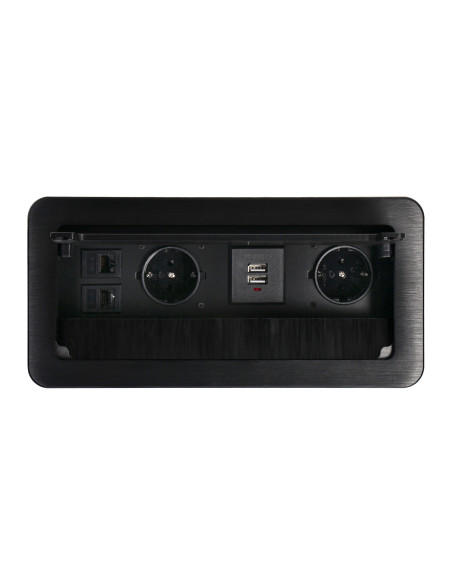  Gniazdo meblowe wpuszczane w blat z płaskim frezowanym rantem, szczotką przeciwkurzową, ładowarką USB i przewodem...