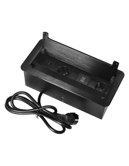  Gniazdo meblowe wpuszczane w blat z płaskim frezowanym rantem, szczotką przeciwkurzową, ładowarką USB i przewodem...