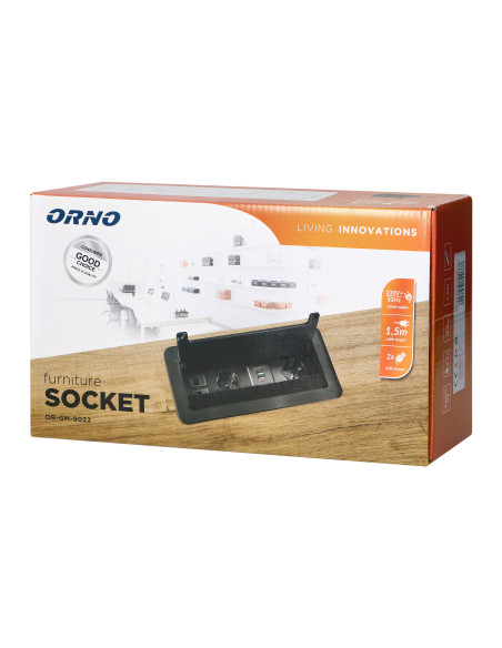  Gniazdo meblowe wpuszczane w blat z płaskim frezowanym rantem, szczotką przeciwkurzową, ładowarką USB i przewodem...