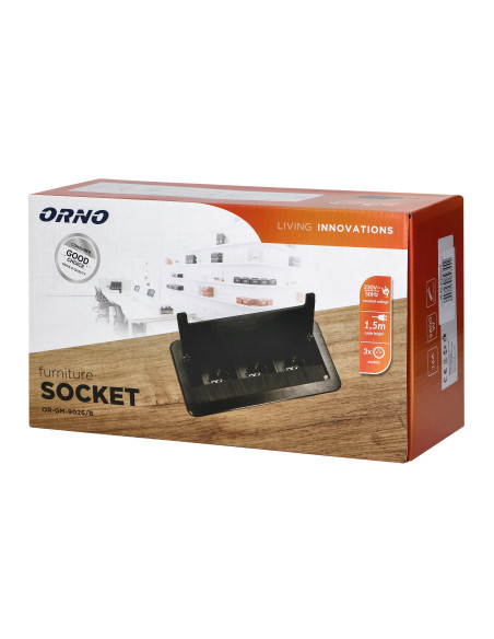  Gniazdo meblowe wpuszczane w blat z płaskim frezowanym rantem, szczotką przeciwkurzową i przewodem 1,5m, 3x2P+Z,...