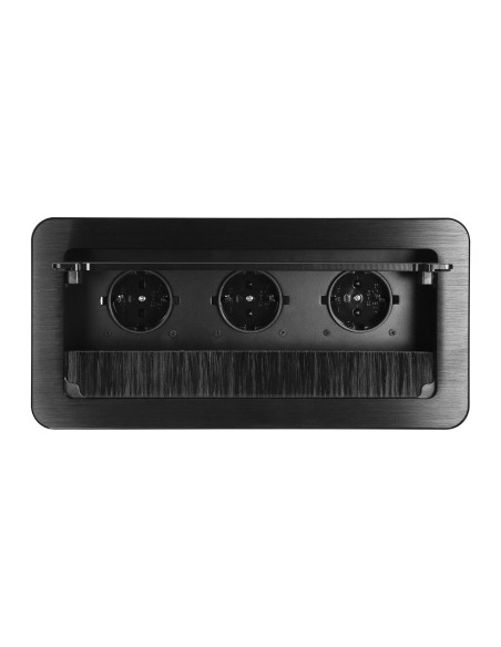  Gniazdo meblowe wpuszczane w blat z płaskim frezowanym rantem, szczotką przeciwkurzową i przewodem 1,5m, 3x2P+Z,...