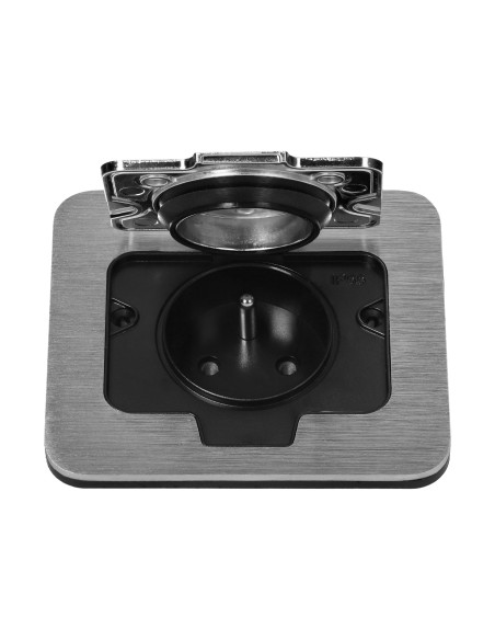 Hermetyczne gniazdo elektryczne kwadratowe, IP55, szczotkowane aluminium