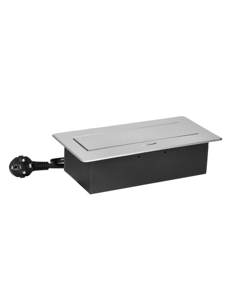 Gniazdo meblowe wpuszczane w blat z płaskim frezowanym rantem i przewodem 1,5m, 3x2P+Z, srebrne