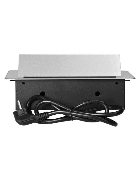 Gniazdo meblowe wpuszczane w blat z płaskim frezowanym rantem i przewodem 1,5m, 3x2P+Z, srebrne