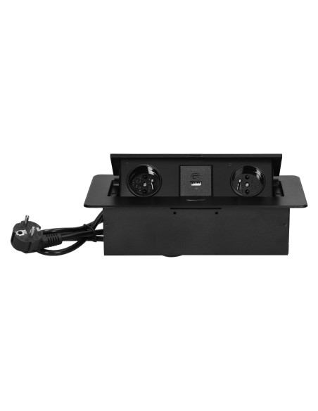  Gniazda meblowe wpuszczane w blat z płaskim frezowanym rantem, ładowarką USB i przewodem 1,5m, 2x2P+Z, 2xUSB (typ...