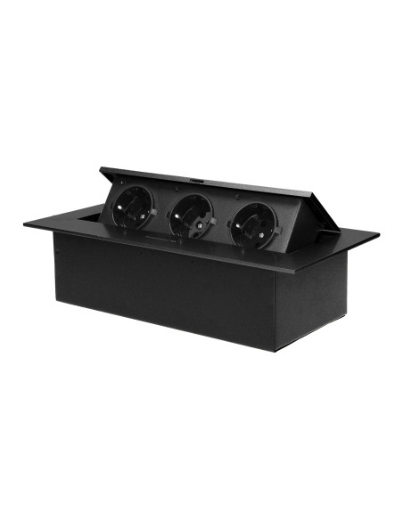 Gniazdo meblowe wpuszczane w blat z płaskim rantem, 3x2P+Z (Schuko), czarne