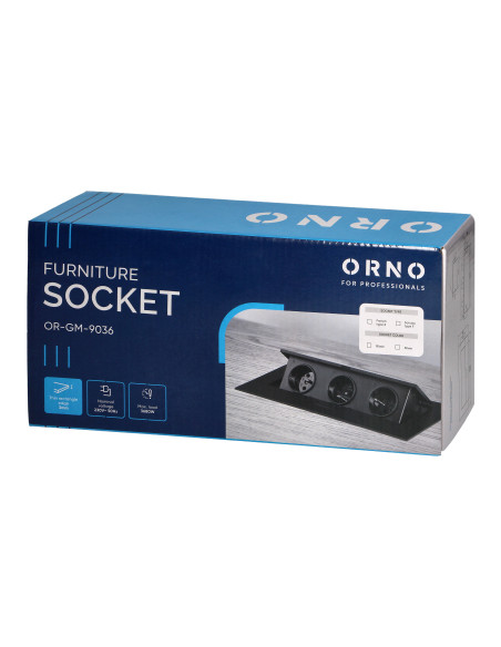 Gniazdo meblowe wpuszczane w blat z płaskim rantem, 3x2P+Z (Schuko), srebrne