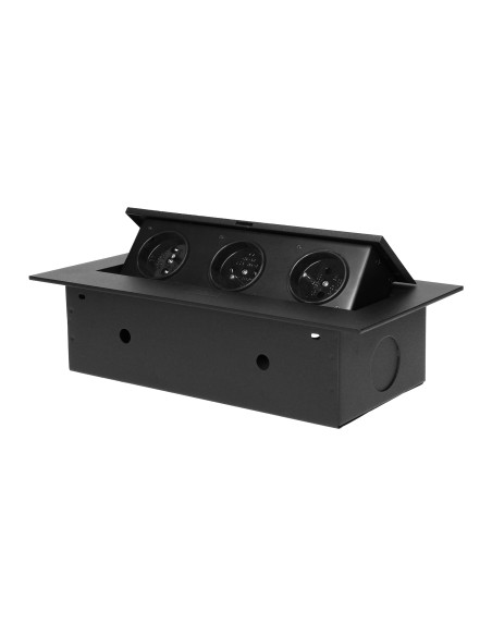 Gniazdo meblowe wpuszczane w blat z płaskim rantem, 3x2P+Z, czarne