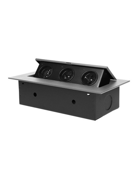 Gniazdo meblowe wpuszczane w blat z płaskim rantem, 3x2P+Z, srebrne