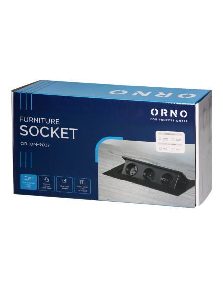 Gniazdo meblowe wpuszczane w blat z płaskim rantem i przewodem 1,5m, 3x2P+Z (Schuko), czarne