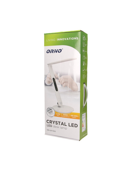 CRYSTAL LED 6,5W, Lampka biurkowa z budzikiem, czujnikiem ruchu i ładowarką USB, 500lm, 4000K, biała