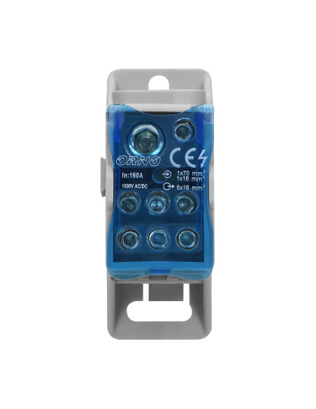 Blok rozdzielczy 160A, zacisk wejściowy 1x16 i 1x70mm², zaciski wyjściowe 6x16mm²