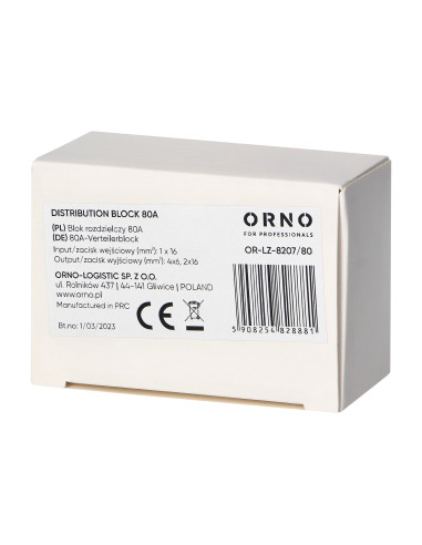 Blok rozdzielczy 80A, zacisk wejściowy 16mm²,...