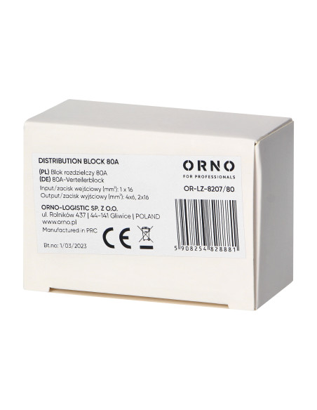 Blok rozdzielczy 80A, zacisk wejściowy 16mm², zaciski wyjściowe 4x6mm², 2x16mm²