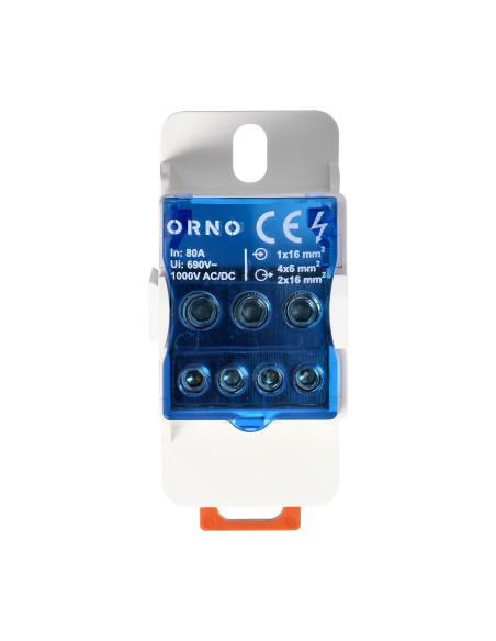 Blok rozdzielczy 80A, zacisk wejściowy 16mm², zaciski wyjściowe 4x6mm², 2x16mm²