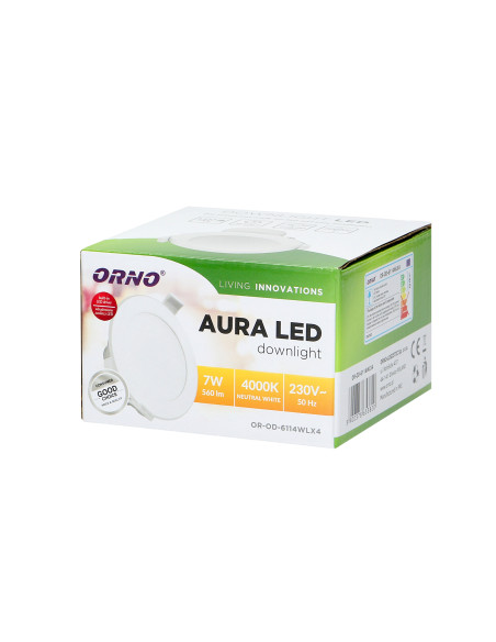 AURA LED 7W, oprawa downlight, podtynkowa, 560lm, 4000K, biała, wbudowany zasilacz LED