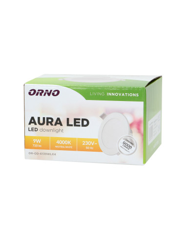 AURA LED 9W, oprawa downlight, podtynkowa,...