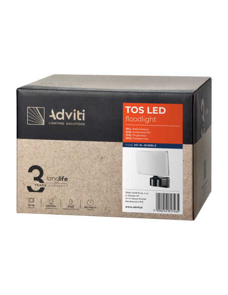 TOS LED 30W naświetlacz ogrodowy LED, 2200lm, IP65, 4000K, PC, czarny
