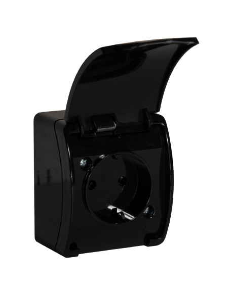 Gniazdo pojedyncze 2P+Z Schuko AQUATIC, IP44, czarne, 10 szt.