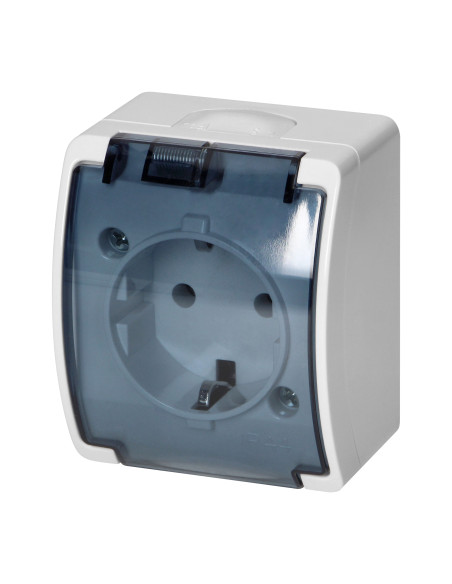 Gniazdo pojedyncze 2P+Z Schuko AQUATIC, IP44, białe dymione
