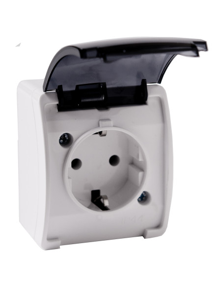 Gniazdo pojedyncze 2P+Z Schuko AQUATIC, IP44, białe dymione, 10 szt.