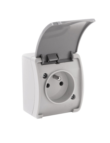 Gniazdo pojedyncze 2P+Z AQUATIC,  IP44, szaro-grafitowe, 10 szt.
