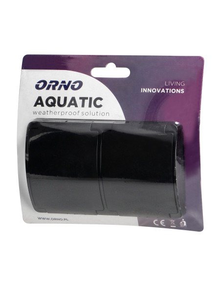 Gniazdo podwójne 2x2P+Z Schuko AQUATIC, IP44, czarne
