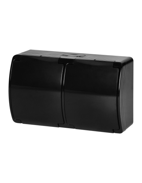 Gniazdo podwójne 2x2P+Z Schuko AQUATIC, IP44, czarne